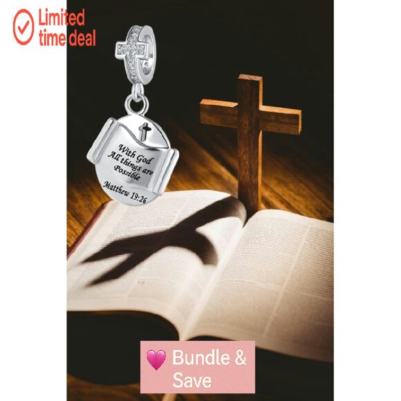 Christian Bible Charm Bead for Pandora Bracelets, Copper Religious Jewelry - Picture 6 of 8